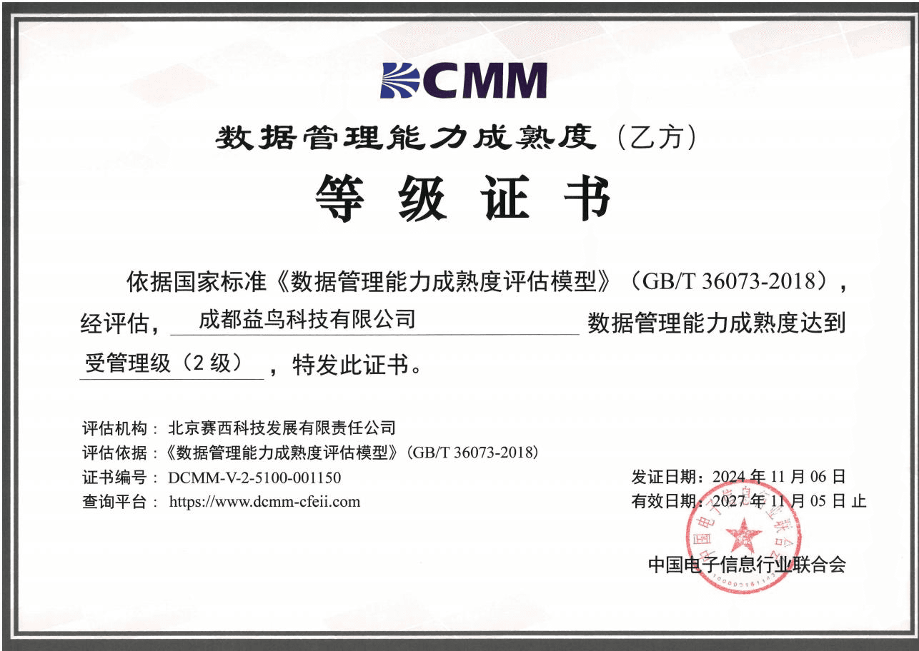 数据管理能力成熟度等级证书 · 中国电子信息行业联合会